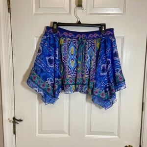 Zara Women's Asymmetric LARGE Skirt Blue‎ Mini Aztec Tribal Layered Pull on Boho